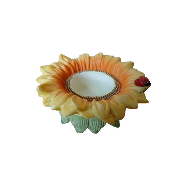 Partylite Sunflower Votive Tealight Candle Holder Ladybug Retired Flower Ceramic - Picture 3 of 16